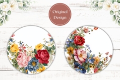 Floral Wreath Coaster PNG, Watercolor Flowers Round Coasters Product Image 2