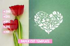 Paper Cut Floral Heart , Paper Cut Heart SVG Product Image 1
