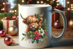 Highland Baby Cow Christmas Flowers Clipart Product Image 2