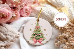 Christmas Pink Bow Ornament, Christmas Round Ornament Product Image 2