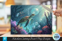 Turtle Amidst Vibrant Underwater Plants Cutting Board PNG Product Image 1