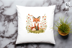 Watercolor Cute Fox Floral Clipart Sublimation PNG Product Image 3