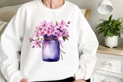 Flower Mason Jar Clipart, Watercolor Mason Jar Sublimation Product Image 2