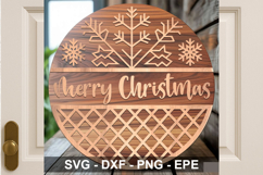 Merry Christmas Round Sign SVG | Snowflake Holiday Door Deco Product Image 2
