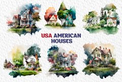 USA american house watercolor clipart Product Image 2