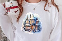Watercolor Christmas Winter Houses Clipart Product Image 2