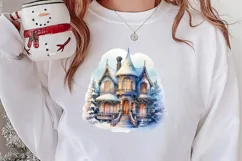 Watercolor Christmas Winter Houses Clipart Product Image 2