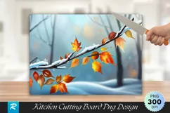Frozen Branch with Autumn Leaves Cutting Board PNG Design Product Image 1