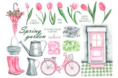 Tulips watercolor clipart. Spring flowers. Pink tulips. Product Image 2