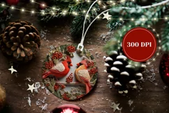 3D Christmas Ornament PNG, 3D Red Cardinals Round Ornament Product Image 2