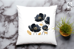 Black Gold Floral Flowers Clipart Sublimation PNG Product Image 3