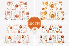 Cartoon Halloween Ghosts Mug, Fall Pumpkins Mug Designs Product Image 2