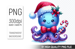 Watercolor Christmas Octopus Clipart PNG Bundle, 23 Designs Product Image 3