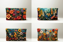 Knitted Flowers Cosmetic Bag Print, Floral Cosmetic Bag Product Image 2