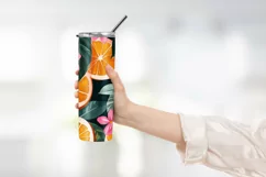 Orange with Leaves and Flowers Tumbler Wrap Sublimation Product Image 2