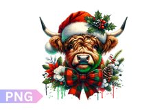 Christmas Floral Cow Sublimation - Clipart PNG Design Product Image 1