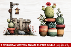 2 Whimsical Western Animal Clipart | Cute Cowboy Animals PNG Product Image 1