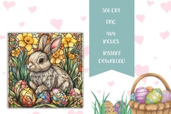 Stained Glass Bunny Square Coasters, Easter Sublimation PNG Product Image 2