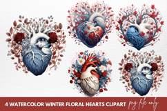 Watercolor Christmas Floral Hearts Clipart Product Image 1