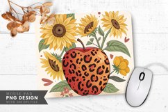 Funky Leopard Spotted Apple with Sunflowers Mouse Pad PNG Product Image 1
