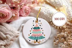 Cartoon Christmas Tree Ornament PNG, Winter Round Ornament Product Image 2