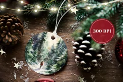 Watercolor Forest Ornament PNG, Christmas Product Tag Design Product Image 2