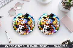 Snowman Car Coaster Sublimation|Christmas Coaster PNG Design Product Image 1