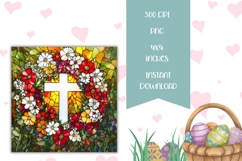 Stained Glass Cross PNG, Floral Easter Cross Coaster Designs Product Image 2