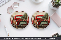 Deer Car Coaster Sublimation| Christmas Coaster PNG Product Image 1