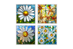 Stained Glass Daisy Flower Digital Paper Product Image 2