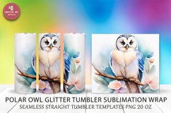 Polar Owl Glitter Tumbler Sublimation Wrap Watercolor Seamle Product Image 3