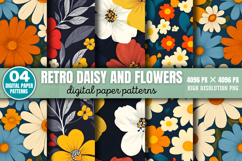 Retro Daisy and Flowers Patterns Paper Bundle PNG Product Image 3