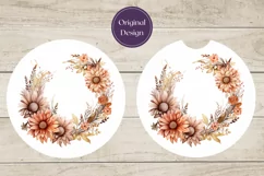Flowers Car Coasters, Watercolor Floral Wreath Sublimation Product Image 2