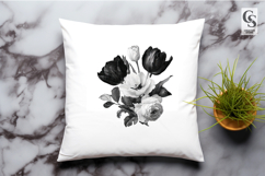 Black White Floral Tulips Clipart Sublimation PNG Product Image 3