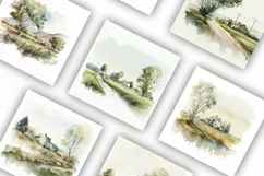 Rural Landscapes Scenes | Watercolour Clipart JPG Product Image 2