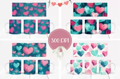Pink Hearts Mug Designs, Watercolor Love Mug PNG Product Image 2