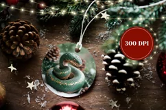 Christmas Ornament Design, Wooden Snake Round Ornament Print Product Image 2