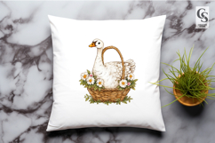 Vintage Goose in Flower Basket Clipart Sublimation PNG Product Image 2