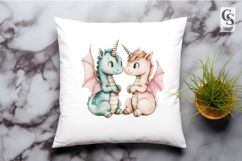 Cute Unicorn Dragon Couple Clipart Sublimation PNG Product Image 2