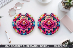 Flower Car coaster sublimation, Summer Coaster PNG Design Product Image 1