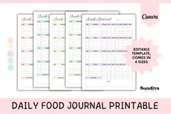 Daily Food Journal Editable Template 5 Colors | Meal Tracker Product Image 1