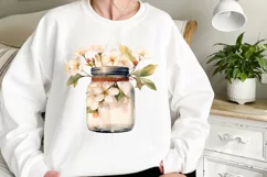 Flower Mason Jar Clipart, Watercolor Mason Jar Sublimation Product Image 1