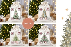 Watercolor Christmas Tree Santa Sack, Winter Santa Sack PNG Product Image 2