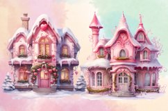 Pink Christmas House Watercolor Clipart Bundle Product Image 3