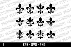 A black and white vector set of twelve fleur-de-lis icons. Product Image 2