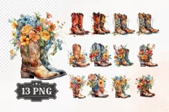 Western Flowers Boots Watercolor PNG Clipart Product Image 2