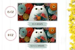Cartoon Cat Mug PNG, Floral Mug, White Cat With Flowers Product Image 2