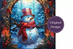 Stained Glass Snowman Tumbler Wrap, Christmas Sublimation Product Image 2
