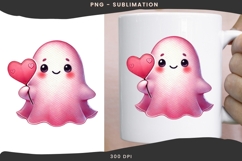 Watercolor Valentine ghost png design for T-shirts Product Image 2