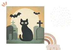 Cartoon Halloween Pillow, Black Cat Pillow, Bat PNG Product Image 2